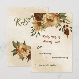 rustic terracotta floral botanical wedding  RSVP card