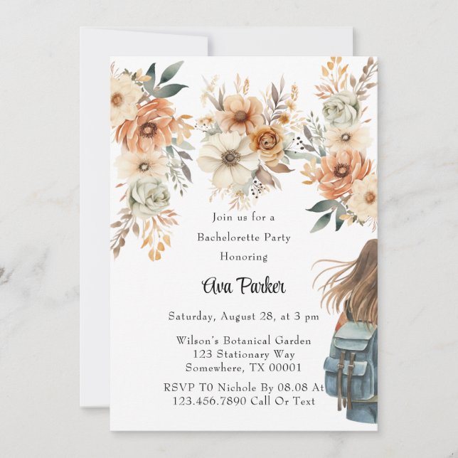 Rustic Terracotta Floral Cream Bachelorette Party Invitation (Front)