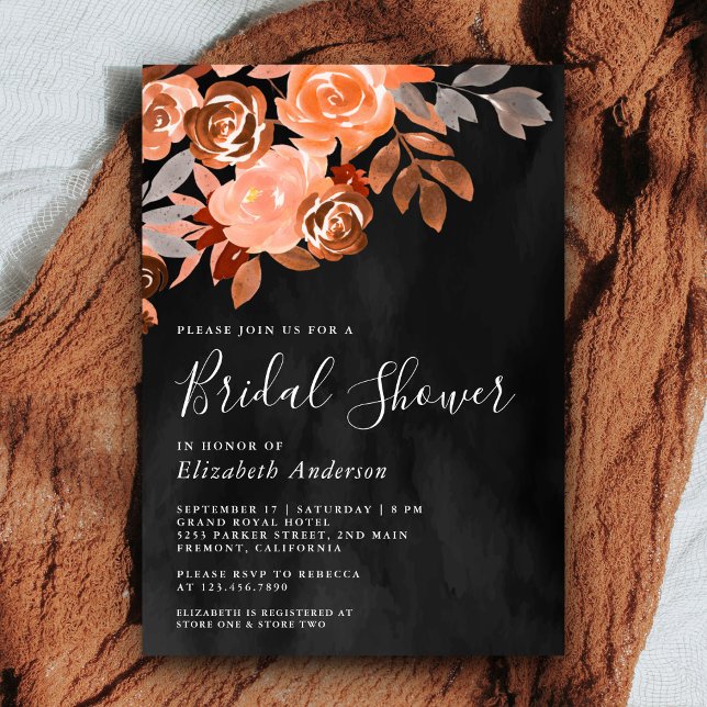 Rustic Terracotta Floral Dark Grey Bridal Shower Invitation (Creator Uploaded)