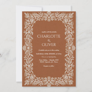 Rustic Terracotta Floral Frame Wedding Invitation 