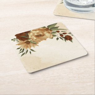 rustic terracotta floral greenery square paper coaster