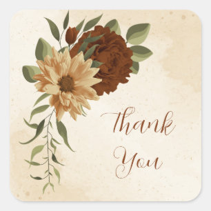 rustic terracotta floral greenery thank you square sticker