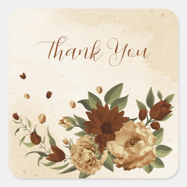 rustic terracotta floral greenery thank you square sticker (Front)