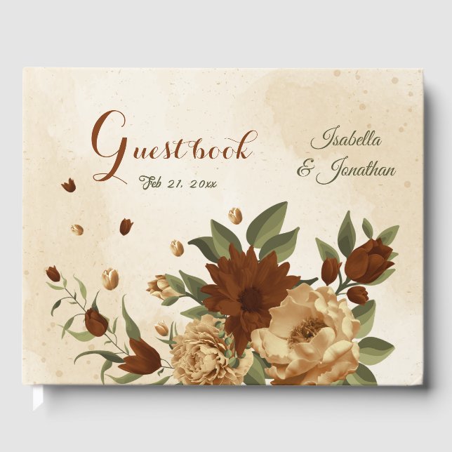 rustic terracotta floral greenery wedding guest book (Front)