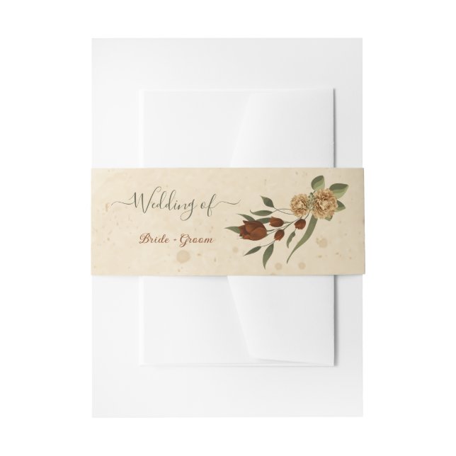 rustic terracotta floral greenery wedding invitation belly band (Front Example)