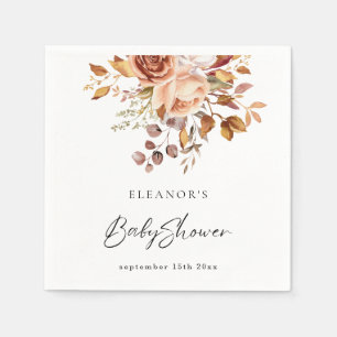 Rustic Terracotta Floral Name Boho Baby Shower Napkin