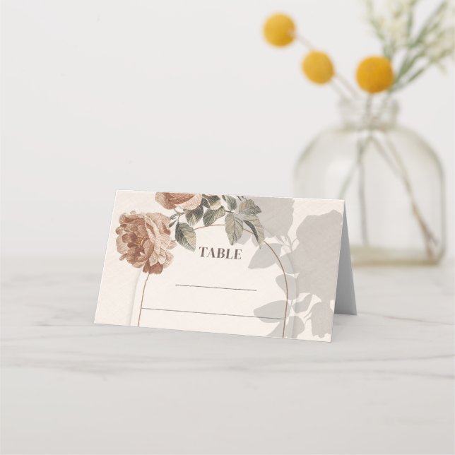 Rustic terracotta floral sage greenery arch place card (Front)