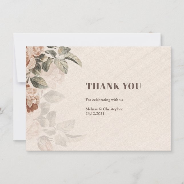 Rustic terracotta floral sage greenery Wedding Thank You Card (Front)