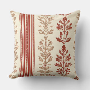 Rustic Terracotta Floral Toile Cream Stripes Cushion