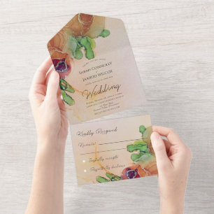 Rustic Terracotta Floral Wedding All In One Invitation