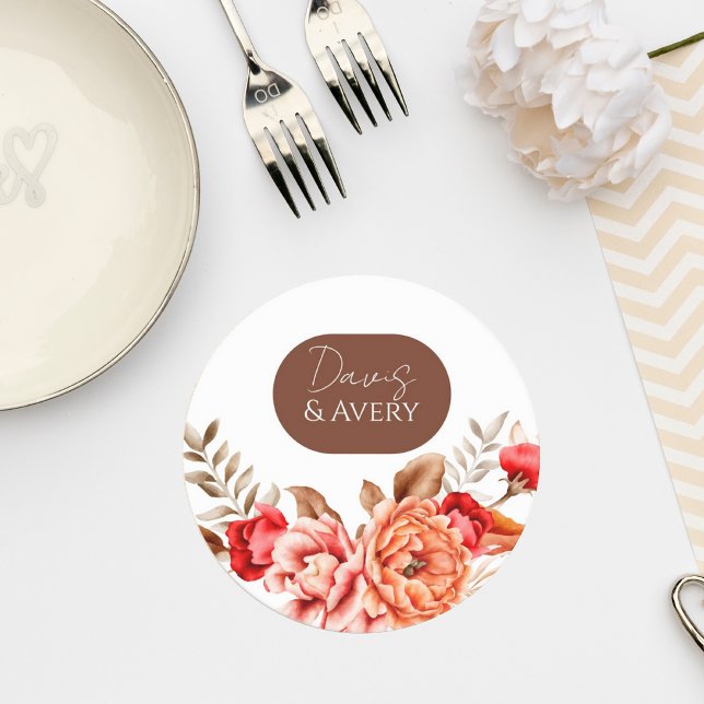 Rustic Terracotta Floral Wedding Coaster (Creator Uploaded)