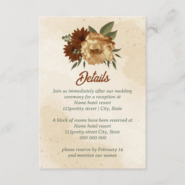 rustic terracotta floral wedding enclosure card (Front)