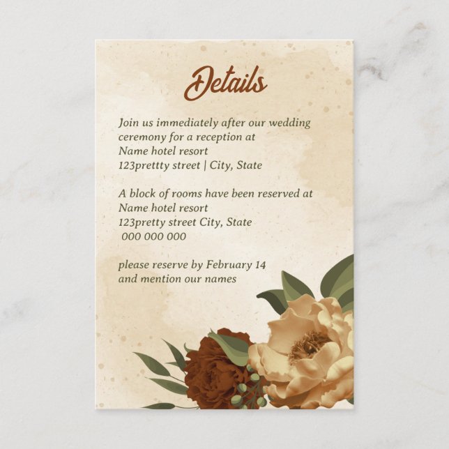 rustic terracotta floral wedding enclosure card (Front)