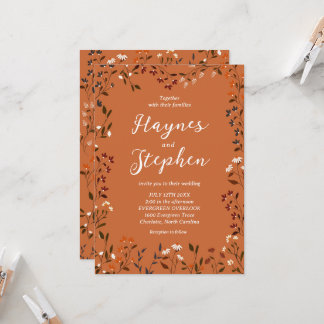 Rustic Terracotta Floral Wedding Invitation