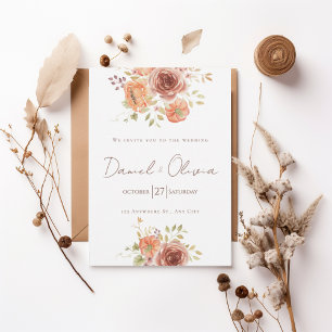Rustic Terracotta Floral Wedding Invitation