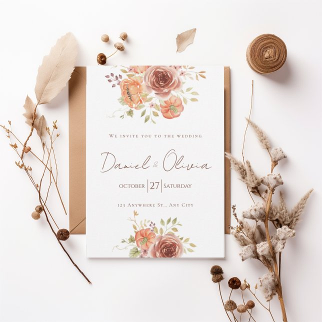 Rustic Terracotta Floral Wedding Invitation (Creator Uploaded)