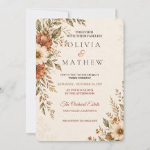 Rustic Terracotta Floral Wedding Invitation | Bota