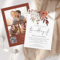 Rustic Terracotta Florals 3 Photos QR Code Wedding