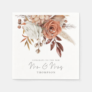 Rustic Terracotta Florals Congrats Mr Mrs Wedding  Napkin