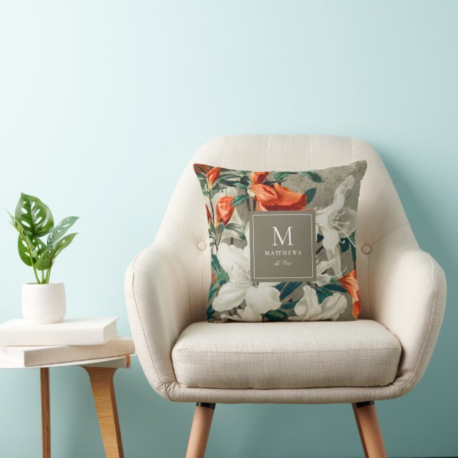 Rustic Terracotta Florals Elegant Monogram  Cushion (Chair)
