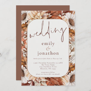 Rustic Terracotta Florals Frame QR Code Wedding Invitation