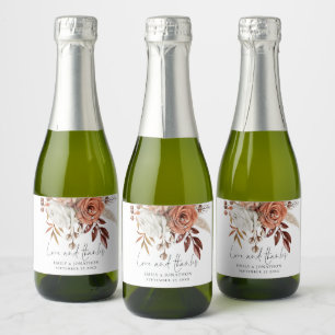 Rustic Terracotta Florals Love Thanks Name Wedding Sparkling Wine Label