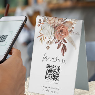 Rustic Terracotta Florals Menu Qr Code Wedding 