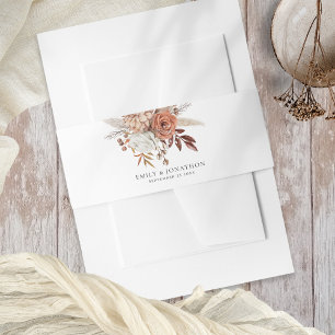 Rustic Terracotta Florals Names Date Wedding Invitation Belly Band