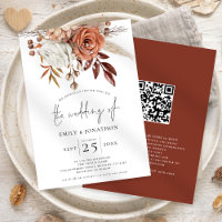 Rustic Terracotta Florals QR Code Wedding