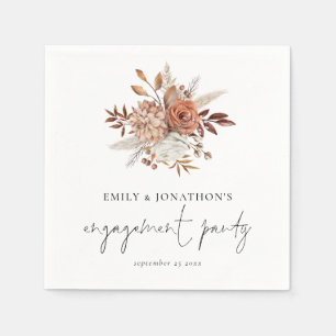 Rustic Terracotta Florals Script Engagement Party  Napkin