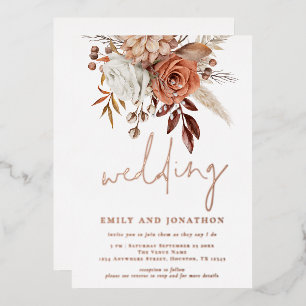 Rustic Terracotta Florals Script Wedding Real Foil