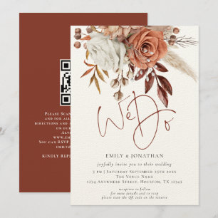 Rustic Terracotta Florals We Do QR Code Wedding Invitation