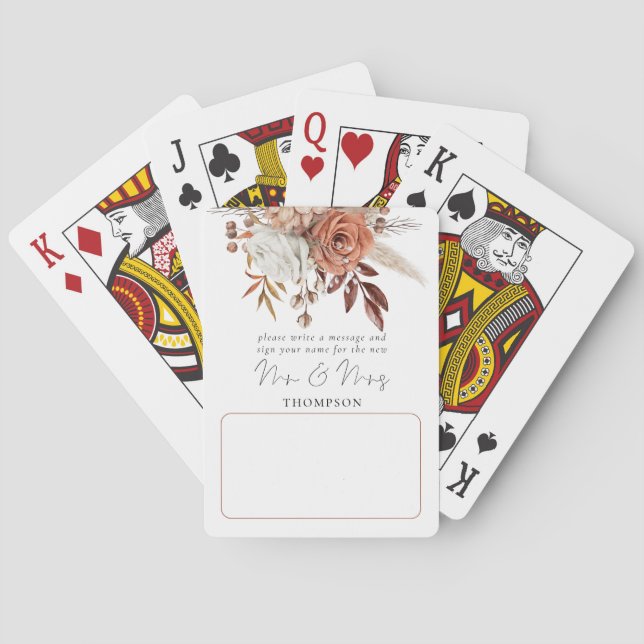 Rustic Terracotta Florals Wedding Guest Book Playing Cards (Back)