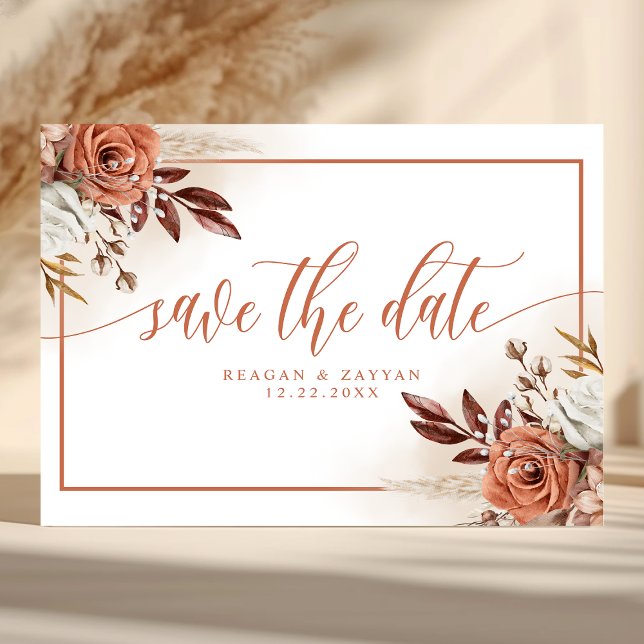 Rustic Terracotta Flowers Pampas Save The Date Enclosure Card (Creator Uploaded)