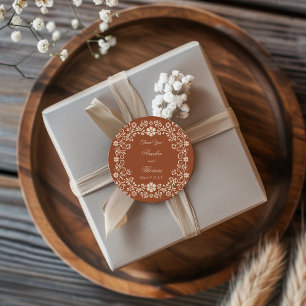 Rustic Terracotta Flowers Wedding  Classic Round Sticker