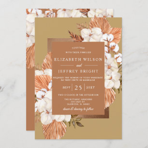 Rustic Terracotta Gold Boho Pampas Wedding Invitation