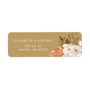 Rustic Terracotta Gold Boho Pampas Wedding Return Address Label