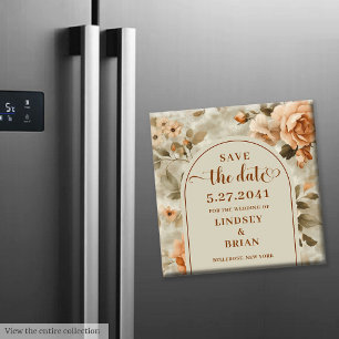 Rustic Terracotta Ivory Olive Floral Save the Date Magnet