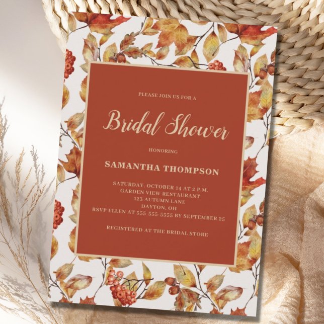 Rustic Terracotta Leaf Bridal Shower  Invitation (Creator Uploaded)