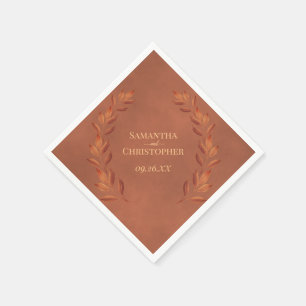 Rustic Terracotta Leaves Diagonal Design Wedding Napkin