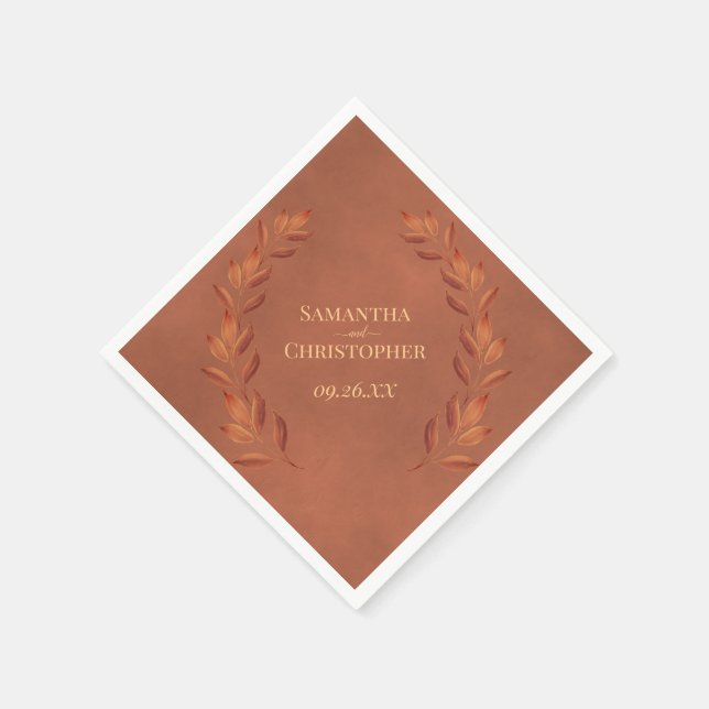 Rustic Terracotta Leaves Diagonal Design Wedding Napkin (Corner)