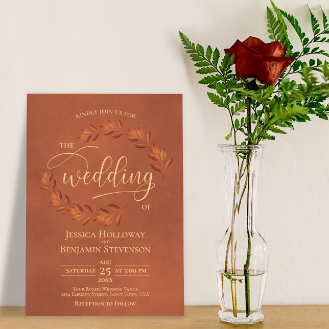 Rustic Terracotta Leaves Elegant Wedding Invitation (Creator Uploaded)