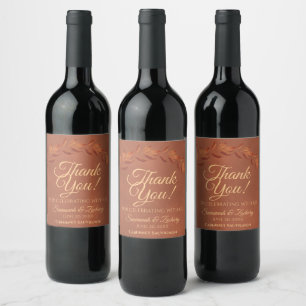 Rustic Terracotta Leaves Elegant Wedding Thank You Wine Label