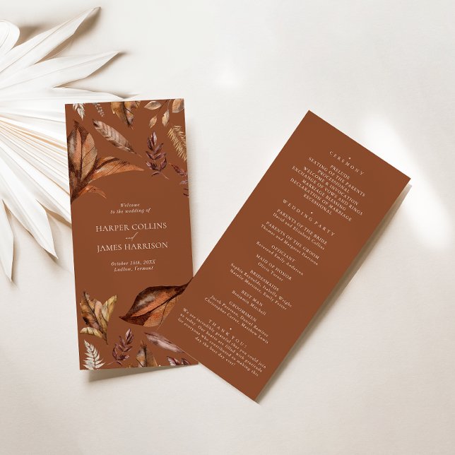 Rustic Terracotta Leaves Wedding Ceremony Program (Creator Uploaded)