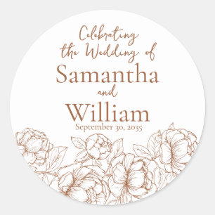 Rustic Terracotta Modern Boho Floral Wedding Classic Round Sticker