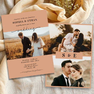 Rustic Terracotta Modern Script Photo Wedding Invitation