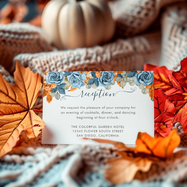 Rustic Terracotta Navy Blue Fall Wedding Reception Enclosure Card (Creator Uploaded)