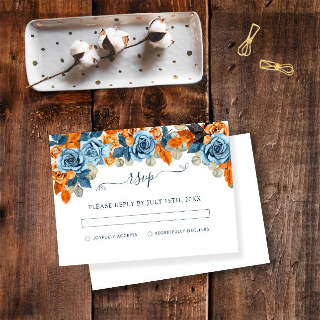 Rustic Terracotta Navy Blue Rust Fall Wedding RSVP Enclosure Card (Creator Uploaded)