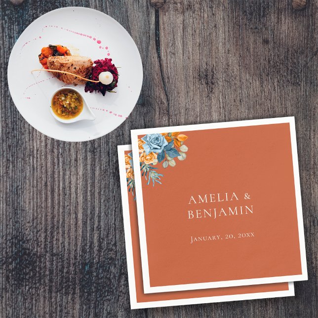 Rustic Terracotta  Orange Navy Blue Rust Wedding Napkin (Creator Uploaded)