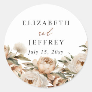 Rustic Terracotta Pampas Boho Floral Fall Wedding Classic Round Sticker